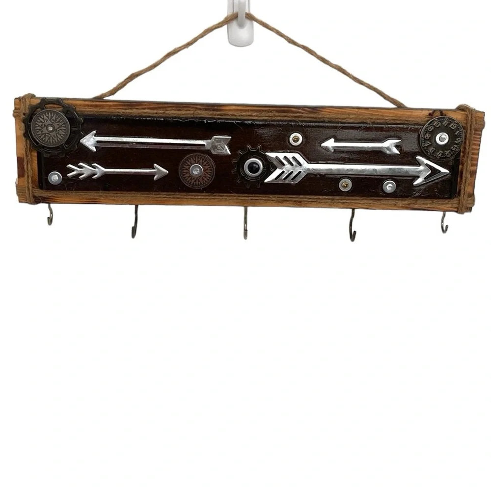 Teresa Kale Wooden Enamel Metal Time Compass Bow Wall Hanging Organizer Decor